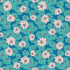 flower garden in blue, turquoise, and pink by rysunki_malunki