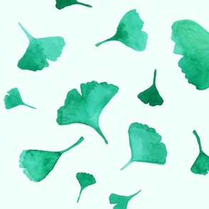 Watercolor, ginko, turquoise, green, leaves