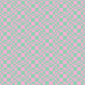 JP12 -  Small - Bubbly Op Art Checks in Pink and Green Pastels