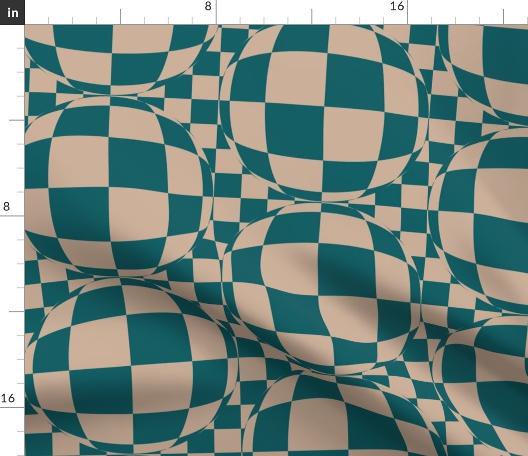 JP14 -  Large - Bubbly Op Art Checks in Mocha  and Turquoise