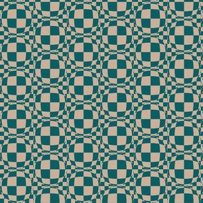 JP14  -   Small - Bubbly Op Art Checks in Mocha  and Turquoise