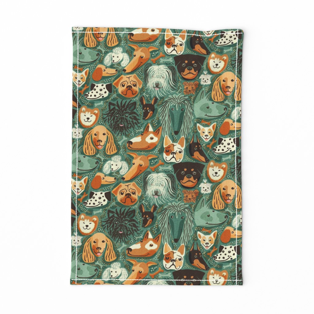 Dogs everywhere on pine green - medium scale