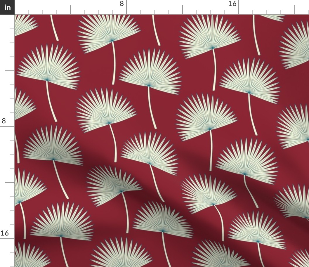 Boho Sunshine Palm Leaves on burgundy small scale