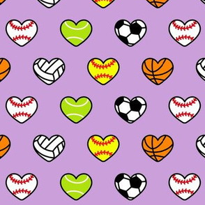 sports hearts - softball, tennis, soccer, volleyball, basketball hearts - purple - LAD20