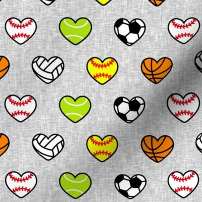 sports hearts - softball, tennis, soccer, volleyball, basketball hearts - light grey - LAD20