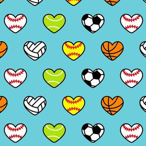 sports hearts - softball, tennis, soccer, volleyball, basketball hearts - blue - LAD20