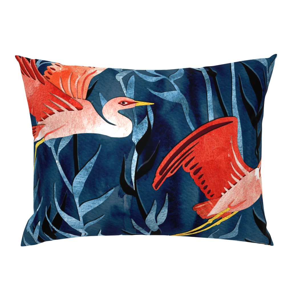 Birds and Reeds in Red and Blue