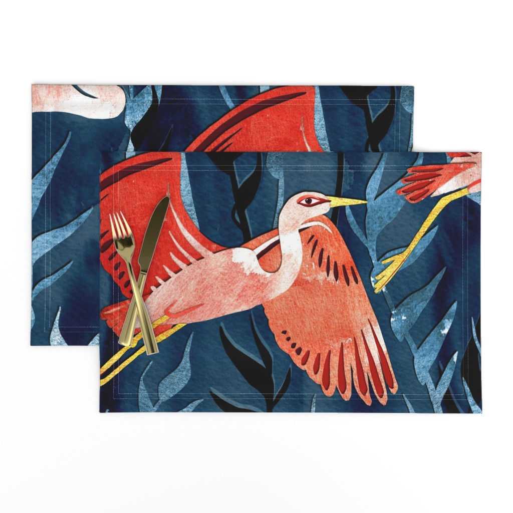 Birds and Reeds in Red and Blue