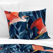 Birds and Reeds in Red and Blue