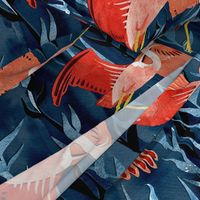 Birds and Reeds in Red and Blue