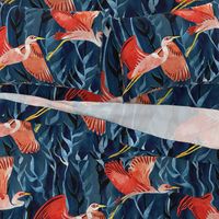 Birds and Reeds in Red and Blue