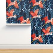 Birds and Reeds in Red and Blue