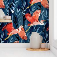 Birds and Reeds in Red and Blue