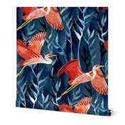 Birds and Reeds in Red and Blue