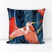 Birds and Reeds in Red and Blue