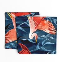 Birds and Reeds in Red and Blue