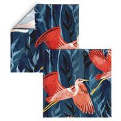 Birds and Reeds in Red and Blue