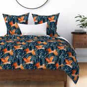 Birds and Reeds in Orange and Navy - large