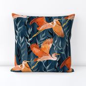 Birds and Reeds in Orange and Navy - large