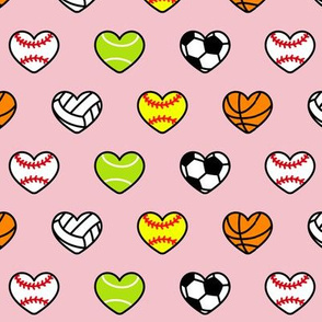 sports hearts - softball, tennis, soccer, volleyball, basketball hearts - pink - LAD20