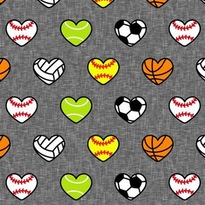 sports hearts - softball, tennis, soccer, volleyball, basketball hearts - grey - LAD20