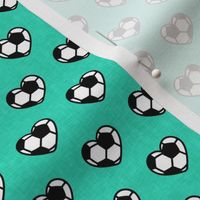 (small scale) soccer ball hearts - teal - LAD20