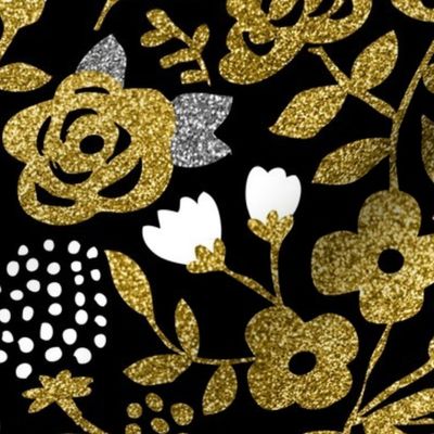 Gold Glitter Floral - L