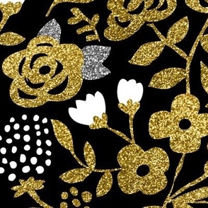 Gold Glitter Floral - L