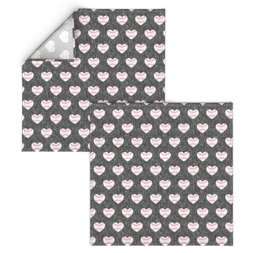 baseball hearts - pink stitch on grey - LAD20