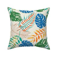 Abstract Tropical Flamingo Hawaiian Palm Monstera Leaf Pink Orange Blue Yellow