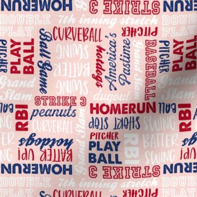 All things baseball - baseball fabric - red white and blue on pink - LAD20