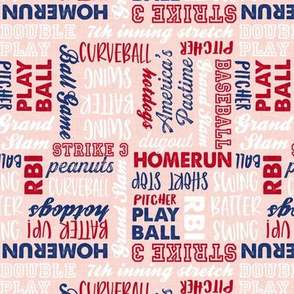 All things baseball - baseball fabric - red white and blue on pink - LAD20