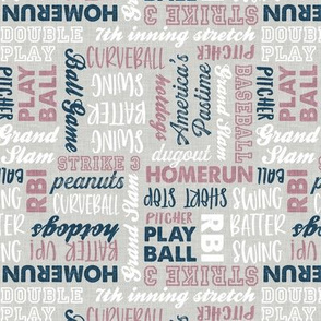 All things baseball - baseball fabric - mauve and navy on beige - LAD20