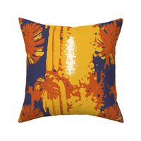 Abstract Tropical LuAu Hawaiian Palm Monstera Leaf Orange Pink-01