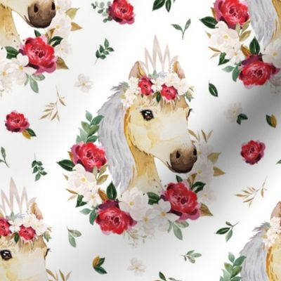 red rose magnolia floral horse - 4 inch wide