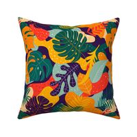 Tropical Leaves Orange Purple Green Red Yellow Gold-01