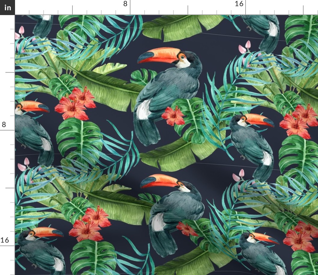 Tropical Tucan Parrot Leaves_ Flowers Flamingo-01