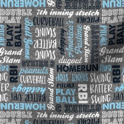 All things baseball - baseball fabric - blue and white on grey - LAD20