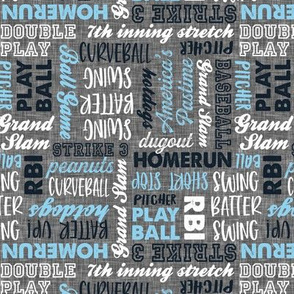 All things baseball - baseball fabric - blue and white on grey - LAD20