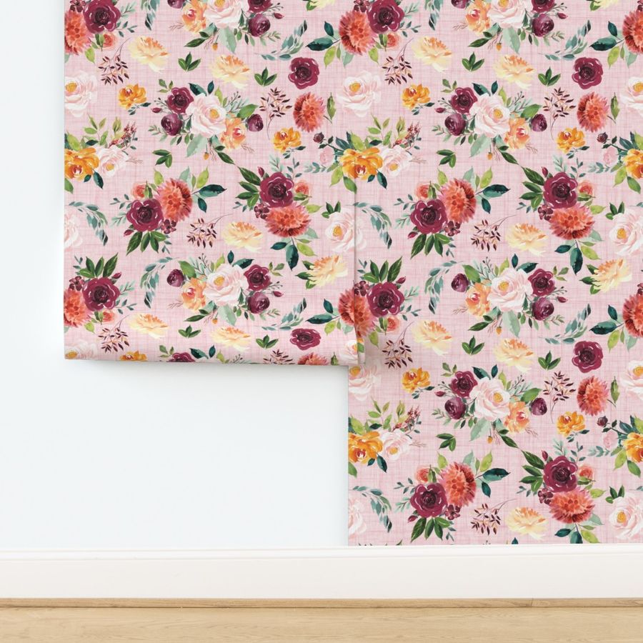 paprika floral on pink linen - smalll