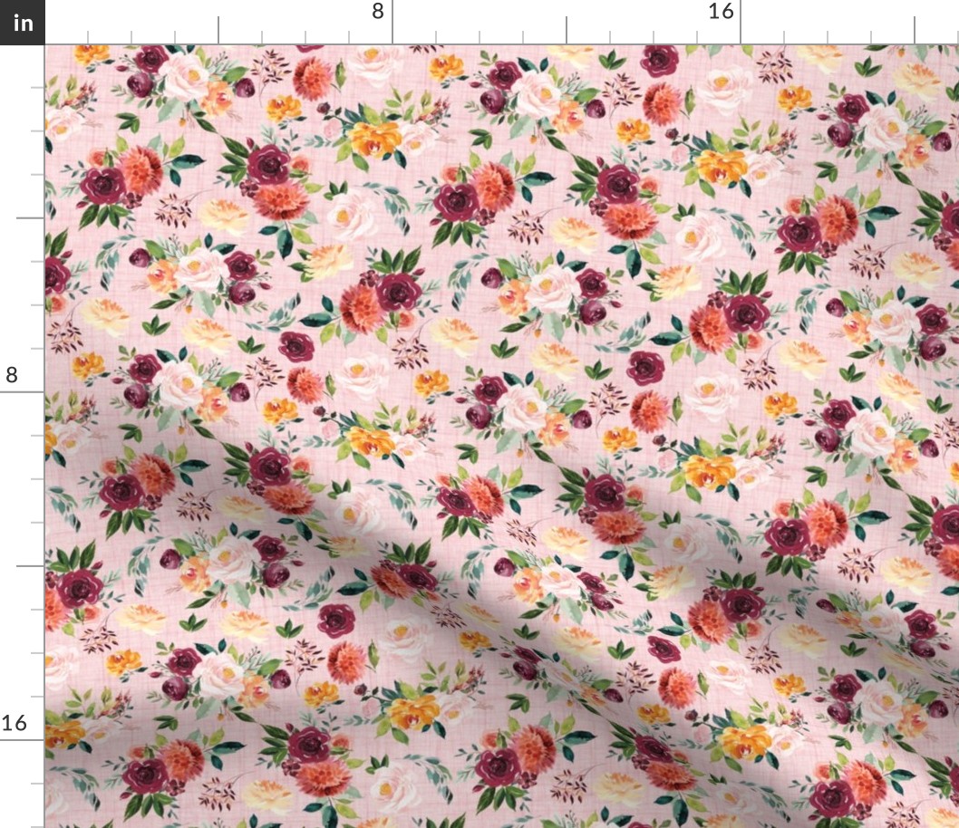 paprika floral on pink linen - smalll