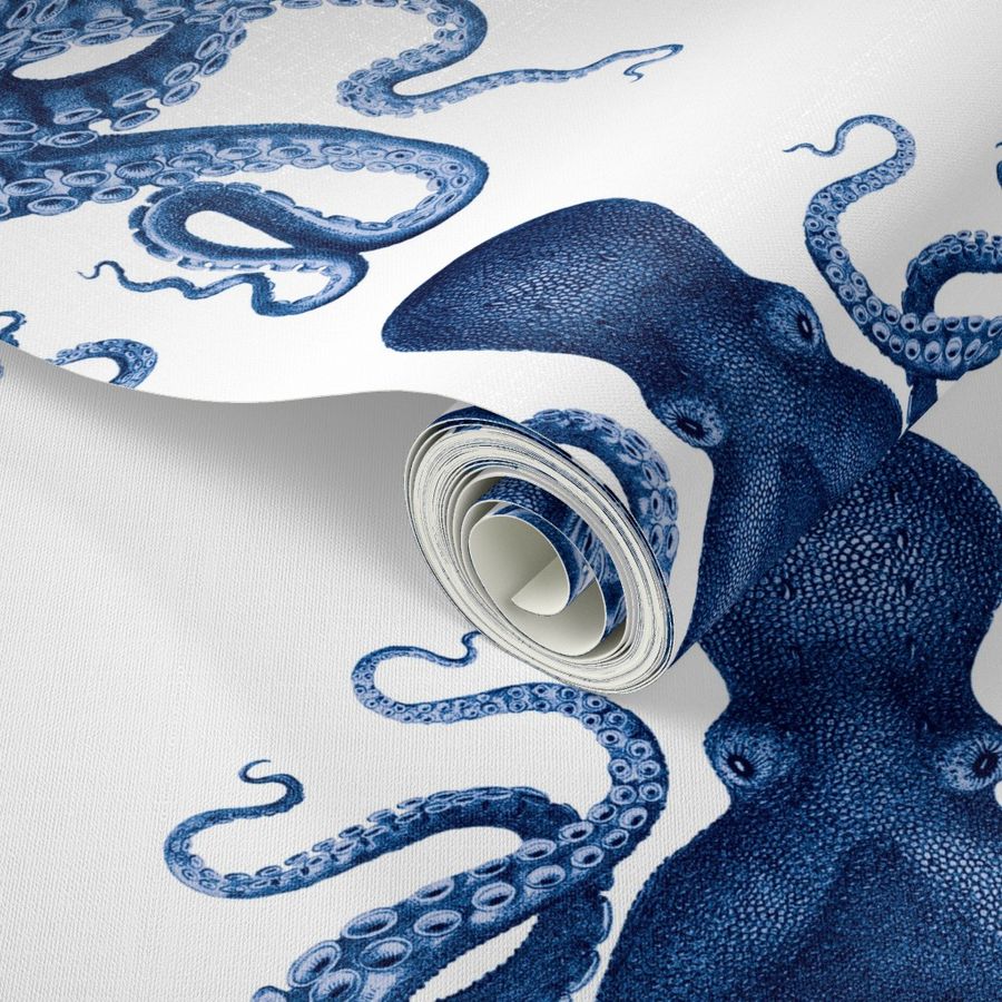 Navy octopus verrucosus Wallpaper | Spoonflower
