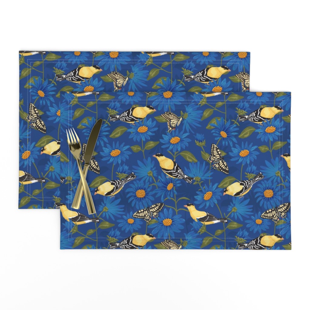 Goldfinches & Asters Blue