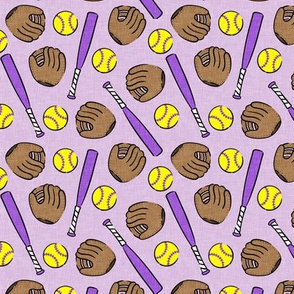 (small scale) Softball - softball glove, bat, ball - sports purple - LAD20