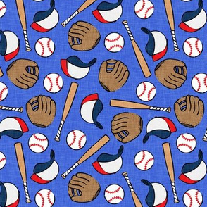 (small scale) baseball season - baseball bat, glove, ball - baseball themed - blue - LAD20