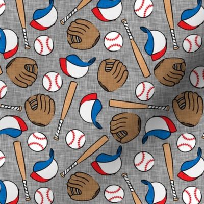 (small scale) baseball season - baseball bat, glove, ball - baseball themed - grey - LAD20