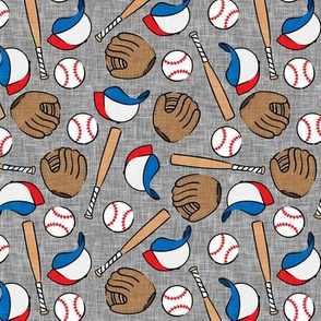 (small scale) baseball season - baseball bat, glove, ball - baseball themed - grey - LAD20