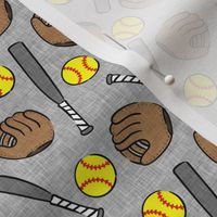 (small scale) Softball - softball glove, bat, ball - sports grey on grey - LAD20