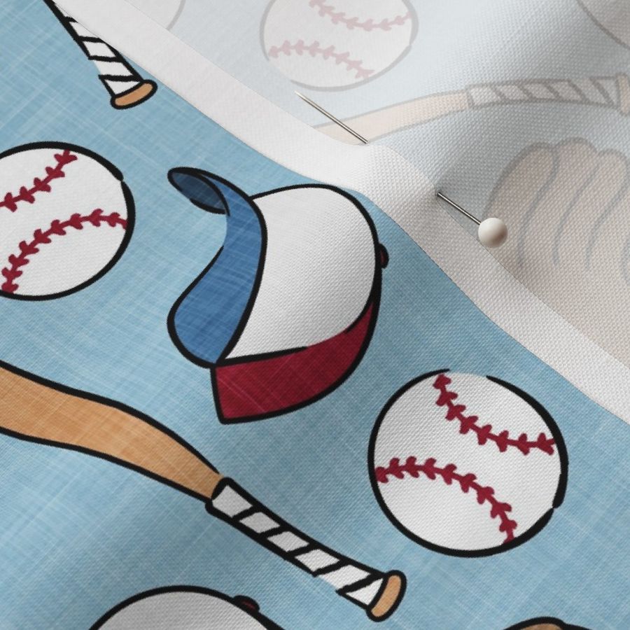 baseball season - baseball bat, glove, ball - baseball themed - light blue - LAD20