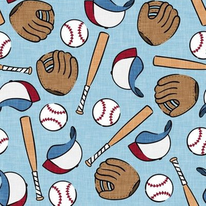 baseball season - baseball bat, glove, ball - baseball themed - light blue - LAD20
